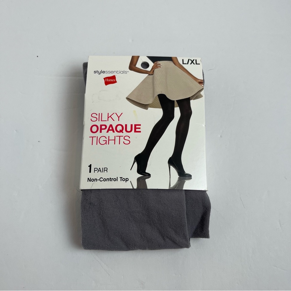 NWT Hanes Silky Opaque Tights Women’s Sz L/XL Mineral Stone Gray Non-Control Top